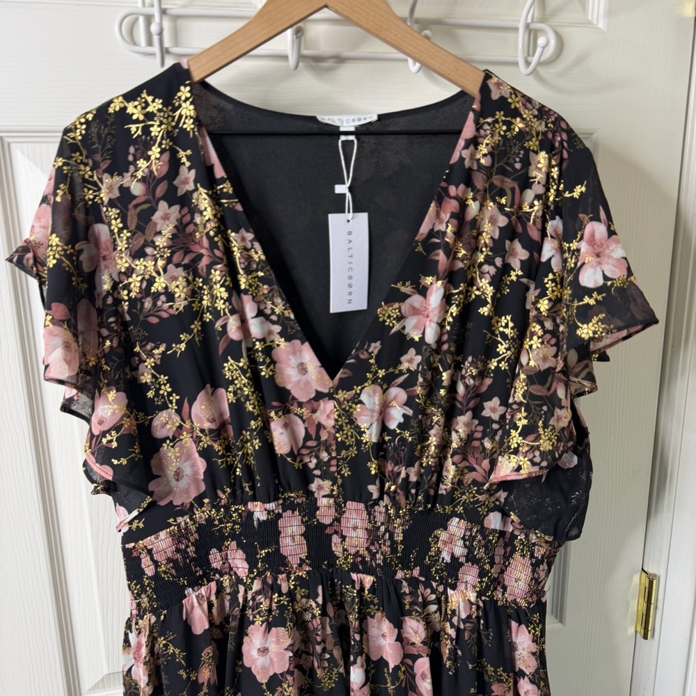 NWT Baltic Born Lynlee Metallic Maxi Dress Black Metallic Floral Flutter Size 3X - Picture 7 of 10